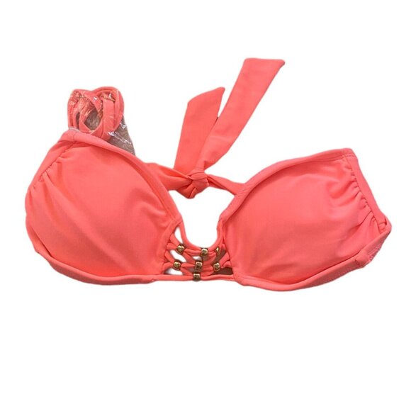 Candie's Other - Candies Women's Swim Bikini Top Swimsuit Size S Neon Orange Bandeau Beaded NEW